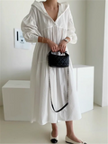 New Hooded Oversize Women's Shirts Dresses Puff Sleeve Solid Casual Loose Straight Long Dress Female Spring Autumn