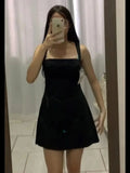 Purpdrank   Women Fashion Black Embroidery Backless Zipper Mini Dress Vintage Straps Square Collar Female Chic Lady Dresses