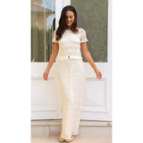 Purpdrank  Sheer Outfits Sexy Women Chiffon Skirt Set Elegant Short Sleeve Button Crop Top Bodycon Layered Ruffle Maxi Skirt Two Piece Set