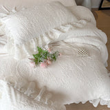 Purpdrank  Vintage French Carved Velvet Lace Ruffles Soft Warm Winter Bedding Set Duvet Cover Flat/Fitted Bed Sheet Pillowcases 4Pcs