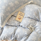 Purpdrank  Princess Style Print Bedding Sets Ruffle Lace Bow Quilt Cover Romantic Bedclothes Home Decor Woman Girl Bedroom Duvet Cover 4pcs