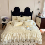 Purpdrank  Cotton Princess Bedding Sets Queen Butterflies Embroidered Chiffon Lace Elegant Soft Flat Sheet With Pillowcases 4PCS