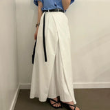 Purpdrank  Spring Summer Front Cross Women's Long Skirts Pockets 2025 New White High Waist Casual Loose Straight Skirts for Women