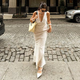 Purpdrank  V-neck Suspender Skirt Summer Temperament Tight Waist Lace-up Sleeveless Dress