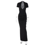Purpdrank  Sexy Slim Long Dresses For Women Summer Short Sleeve V-neck Bodycon Maxi Dress Elegant Vestidos