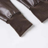 Purpdrank  Safari Style Pu Leather Jacket Slim-Fitting Pockets Turtleneck Zip-Up Long Sleeve Coats Women Autumn Winter Y2K Streetwear