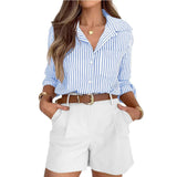 Purpdrank  Striped Blouse Woman Pocket Button Long Sleeve Shirt Office Lady Casual Elegant Tops Spring 2026 New Classic Chic Shirts