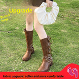 Purpdrank  Brown Belt Bule Western Boots Women's Spring Summer Retro over Knee Long Boots  Boots Casual High Top Faion Boots