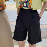 Purpdrank  Summer High Waist Elegant Women's Shorts 2025 New Solid Single Button Casual Loose Office Wide Leg Half Pants Female