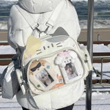 Purpdrank  Cat Backpacks PU Shoulder Bag Girls Transparent Pocket Lolita Jk Harajuku Crossbody Bag College Style Backpack PU Crossbody Bag