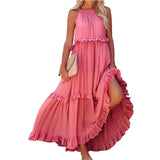 Purpdrank  Ladies' Bohemian Style High Street Summer Large Hem Stacked Long Dress Fashionable Daily Date Sexy Beach Style Pure Color Skirt