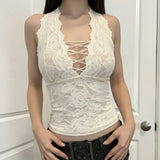 Purpdrank  Sexy Lace Bandage Halter Tops Slim Solid Backless Sleeveless Tank Tops Women Summer Fashion Streetwear Ladies Holiday Tops