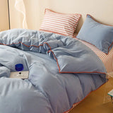 Purpdrank  Ins Nordic Minimalist Style Green Strip Bedding Sheet Duvet Cover Set Home Luxury Bedding Set Bed Sheets Comfortable Bedspread