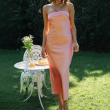 Purpdrank  Satin Strapless Sexy Maxi Dress Women Backless Slim Hollow Out Party Club Dresses Summer Elegant Off Shoulder Long Vestidos