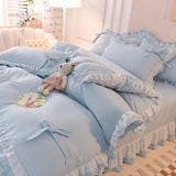 Purpdrank  Purple Bedding Sets Kawaii Seersucker Bed Sheet Pillowcase Fashion Girl Princess Duvet Cover Set 4 Pieces Cute Home Decoration