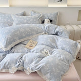 Purpdrank  Princess Style Bedding Sets Ruffle Lace Bow Quilt Cover Romantic Print Bedclothes Home Bedroom Decor Woman Girl Duvet Cover 4pcs