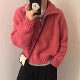 Purpdrank  Loose Knitted Sweater Half Zipper Turn-down Collar Pullover Autumn Winter New Style Korean Stand Collar Oversize Top Outerwear