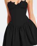 Purpdrank  Women's Sexy Dress Black Patchwork High Waist Stereoscopic Lace Dress Elegant Strapless Sleeveless Slim Evening Dress