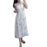 Purpdrank  Plus Size French Floral Print Dress Women's Summer Pear Shaped Bloom Skirt Conceals Belly Slimming A- Line Midi Dress