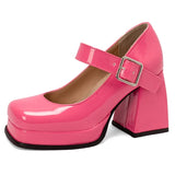 Purpdrank  Brand Women's High Heels Pumps Platform Big Size 46 Lolita Mary Janes Shoes Elegant Black Red Pink Heeled Wedding Shoe For Girls
