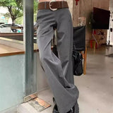 Purpdrank  Korean Gray Low Waist Wide Leg Trousers Vintage Women's Flare Pants Autumn Office Lady Wear Casual Baggy Drappy  Pants 530A