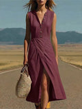 Purpdrank  Elegant Solid Color Maxi Dress Women Summer Fashion Sleeveless V-neck Maxi Dresses Casual