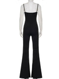Purpdrank  Sexy Spaghetti Strap Jumpsuit Women Sexy Solid Sleeveless Padded Cup Slim Waist Stretch Micro-Flare Pants One Piece Romper