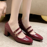Purpdrank  Elegant Women's Chunky Heels Mary Jane Shoes Square Toe Double Ankle Strap Pumps for Women Patent Leather High Heels Party Shoes