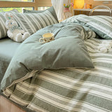 Purpdrank  Class A 100% Cotton Striped Bedding Sets Yarn Dyed Washed Cotton Breathable Duvet Cover Kit Single Bedclothes for All Seasons