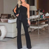 Purpdrank  Comfortable temperament women's one-shoulder asymmetrical midwaist sexy belt small stretch jumpsuit