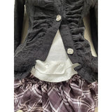 Purpdrank  Japanese Gothic Vintage Elegant Women 3 Piece Set Y2k Black Design Cardigan + Chic Tops + Plaid Skirts New Fashion Retro Outfits