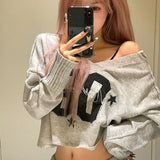 Purpdrank  Streetwear Vintage Letter Jacquard Autumn Sweaters Women Knitted Casual Loose Pullovers Y2k Aesthetic Grunge Cropped Jumpers