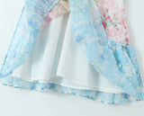 Purpdrank  Retro French style Contrast Color Flower Print V neck Mini Dress Sexy Short Flying Sleeve Ruffles Hem Slim Waist Robe