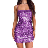 Purpdrank  Silver Sexy Backless Sequined Dress for Women 2025 Fashion Spaghetti Straps Cocktail Party Prom Summer Dresses Bodycon Mini Tube