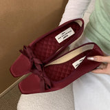 Purpdrank  Luxury Satin Bowknot Ballet Flats Women Summer Comfort Square Toe Shallow Dress Pumps Fashion Brand Designer High Heels Sandals