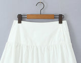 Purpdrank  New Holiday Buttons Low Waist Midi Long Skirt Women Spliced Ruched Wood ears Swing A-lined Skirts Boho Yellow White