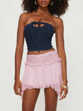 Purpdrank  Women Lace Ruched High Waist Mini Skirts Spring Summer Irregular Hem Casual Skirts