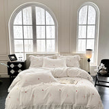 Purpdrank  100% Cotton French Small Fresh Floral Embroidery Lace Ruffles Bedding Set Duvet Cover Set Flat/Fitted Bed Sheet Pillowcases 4Pcs