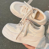 Purpdrank  Summer Hollow Out Thick Bottom Vulcanized Shoes Woman Chunky Platform White Sneakers Women Comfortable Lace Up Sports Shoes