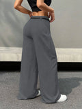 Purpdrank  Low Waist Wide Leg Suit Pants for Women American Loose Style Autumn Slimming Straight Casual Trousers Polyester Fabric