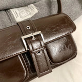Purpdrank  Retro Women Bags Belt Buckle Design Single Shoulder Bag Flap Shape Pure Color Casual Street Underarm Satchels Latest