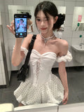 Purpdrank  Y2K Polka Dots Mini Dress Women Party Sexy Strapless Bandage Bud Dresses Summer Gyaru Korean Backless Bodycon Vestidos New