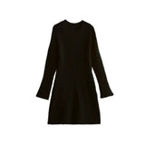 Purpdrank  Spring Autumn New Women's Ribbed Knitted Dress Long Sleeves Mini Dress A-Line O-Neck Streetwear Bodycon Black White Dresses