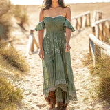 Purpdrank  Europe and The United States New Women's Retro Strapless Totem Loose Dress Ms Western Cowboy Medieval Dress Women