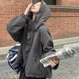 Purpdrank  Flesh Covering Charge Coat Women's Spring Autumn 2023 New Loose Lazy Style Young Short Workwear Hooded Windbreaker Solid Color B