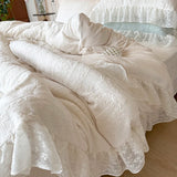 Purpdrank  Vintage French Carved Velvet Lace Ruffles Soft Warm Winter Bedding Set Duvet Cover Flat/Fitted Bed Sheet Pillowcases 4Pcs