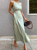 Purpdrank  Summer Cotton Linen Women's Long Dresses Vintage Lace Up Maxi Dress Sashes Sleeveless Female Tank Beach Dresses