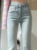 Purpdrank  Simple Female Flare Jeans Fashion Irregular Blue Autumn New Korean High Waist Women's Waist Slim Tight Hipper Office Lady Jeans