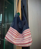 Purpdrank  Splicing Denim Versatile Large Capacity Tote Bag Plate Flower Three-dimensional Embroidery Large Bags
