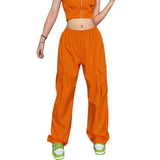 Purpdrank  Cargo Pants Woman y2k Clothes Casual Solid Color Elastic Mid Waist Baggy Loose Trousers with Pockets 2000s Streetwear